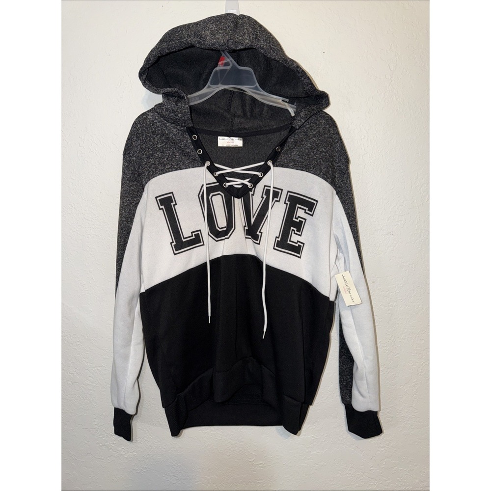Hoodie Hooded Sweat Shirt LOVE Jacket Bobbie Brooks Size Large Top UC
